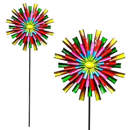 Alpine Alpine Multicolored Metal 81 in. H Prismatic Colorful Flower Wind Spinner MZP522